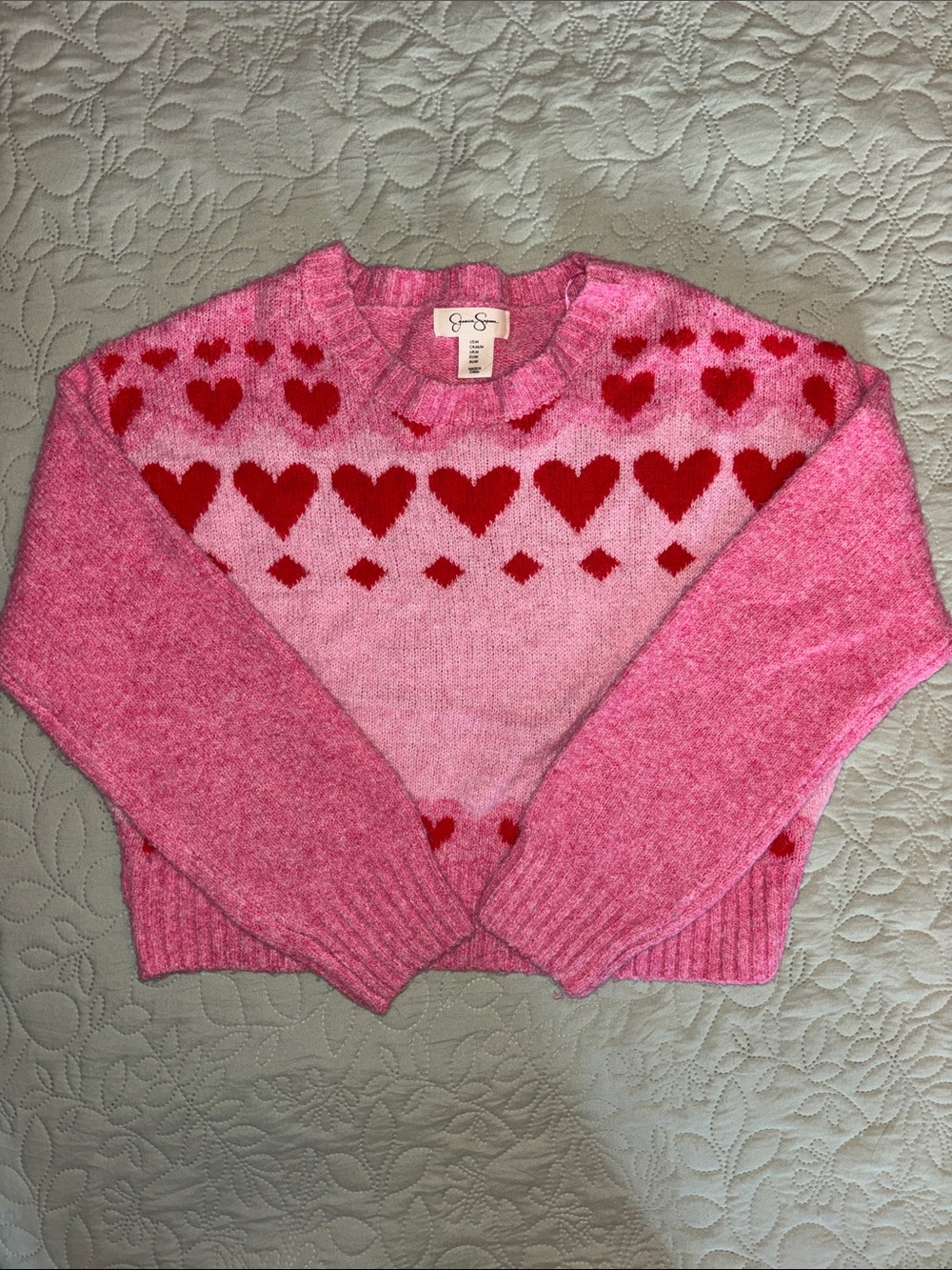 Jessica Simpson Pink and Red Heart Crewneck Sweater